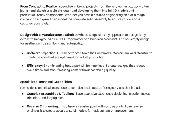 Design Engineer Service Summary